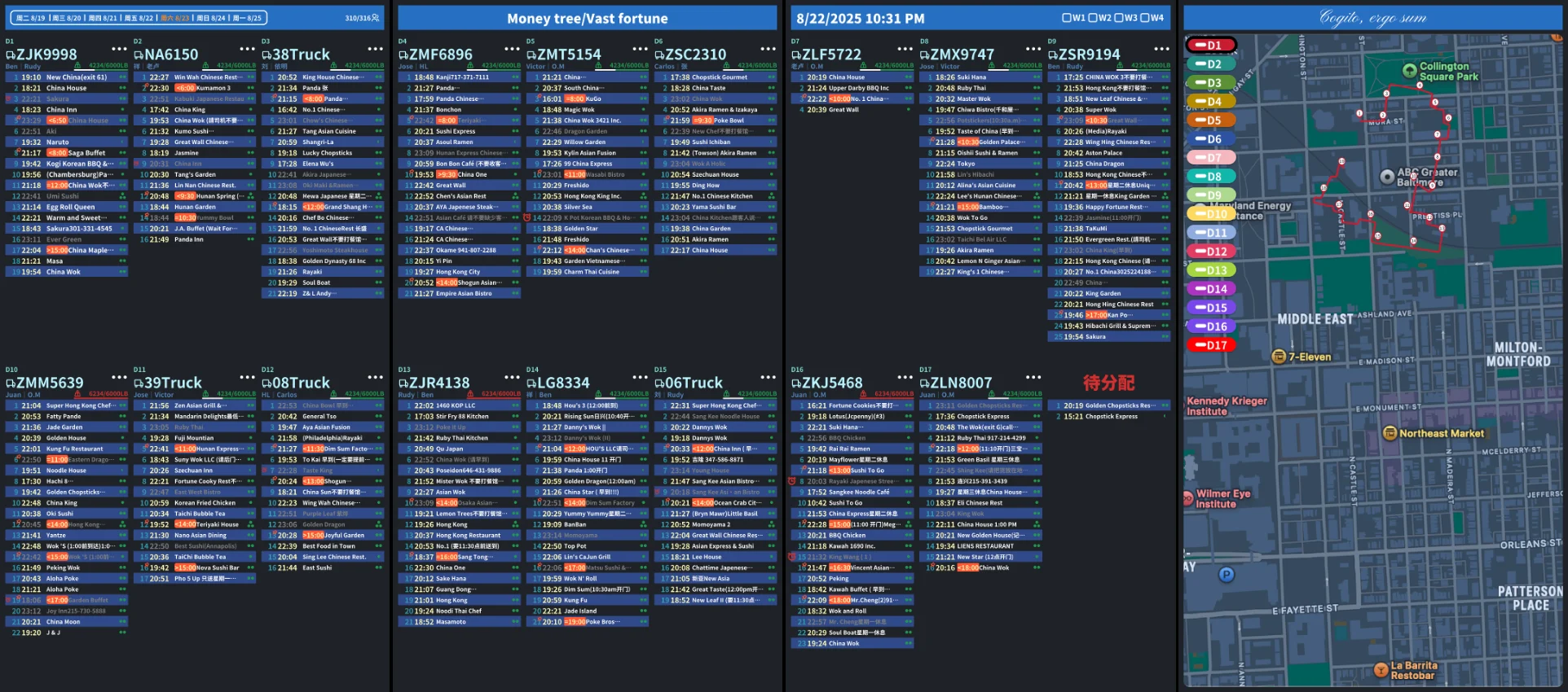 Dispatch overview: every route and stop at a glance